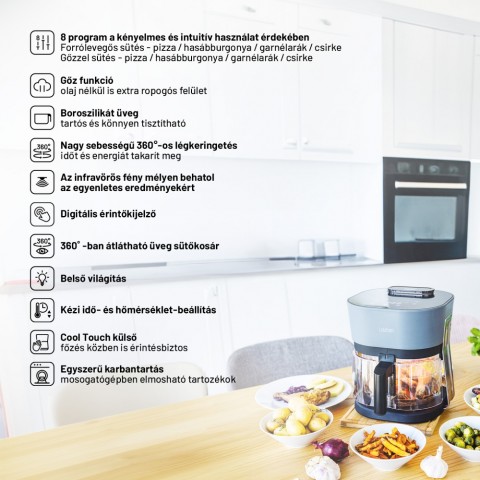 Lauben Glass SteamAir Fryer 4500BG - Forró levegős fritőz Üvegkosaras